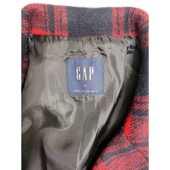 GAP Double-Breasted Peacoat Women's MEDIUM Black Red Buffalo Plaid‎ Pockets NEW - Picture 9 of 9